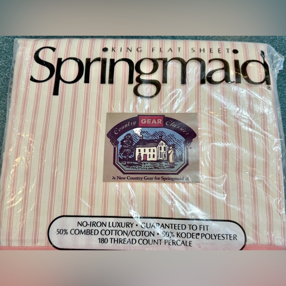Springmaid king ticking/st rose flat sheet country gear classics 180 thread ct